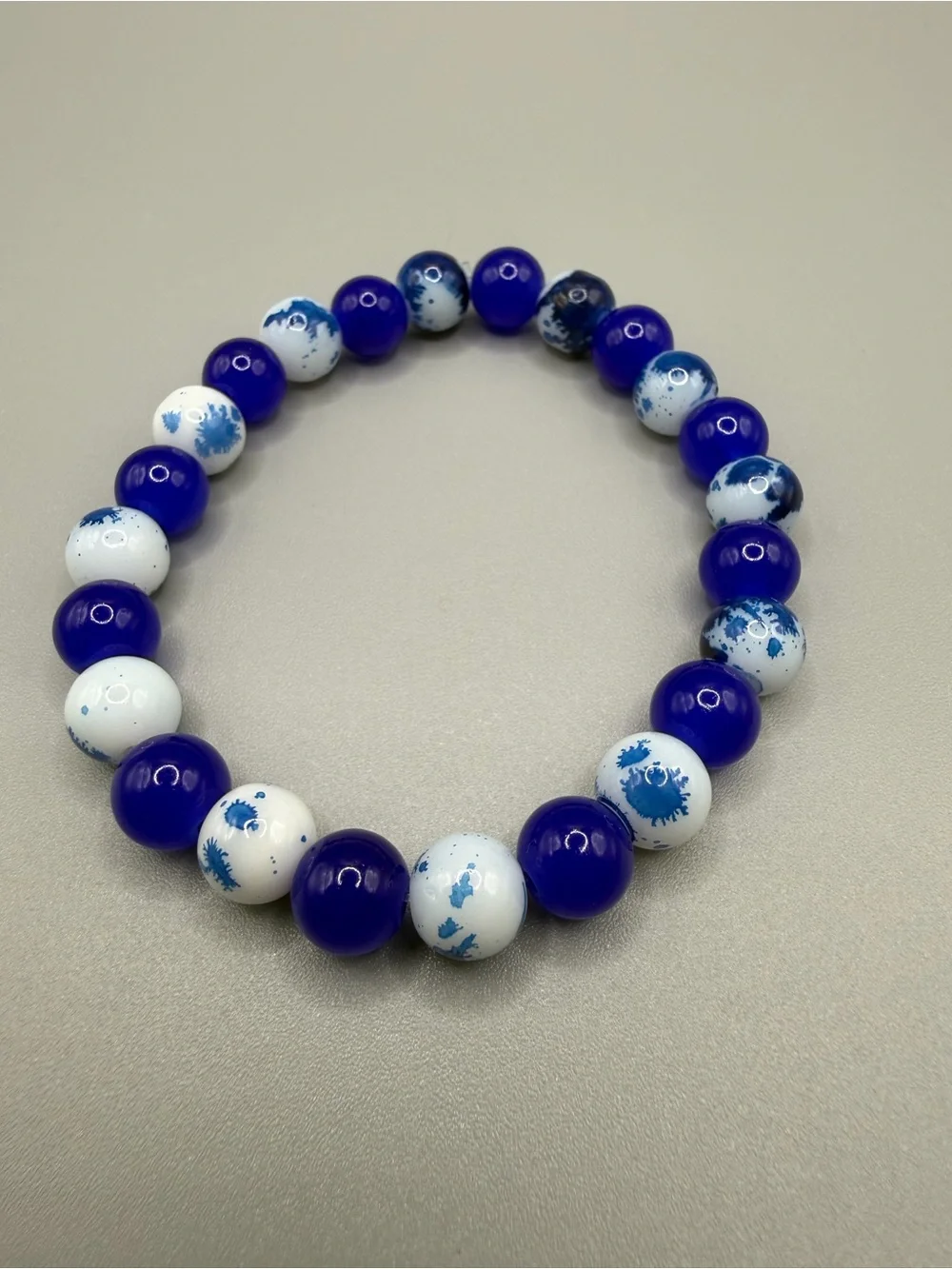 Red & Blue Beaded Stretch Bracelets - Handmade #B0728C